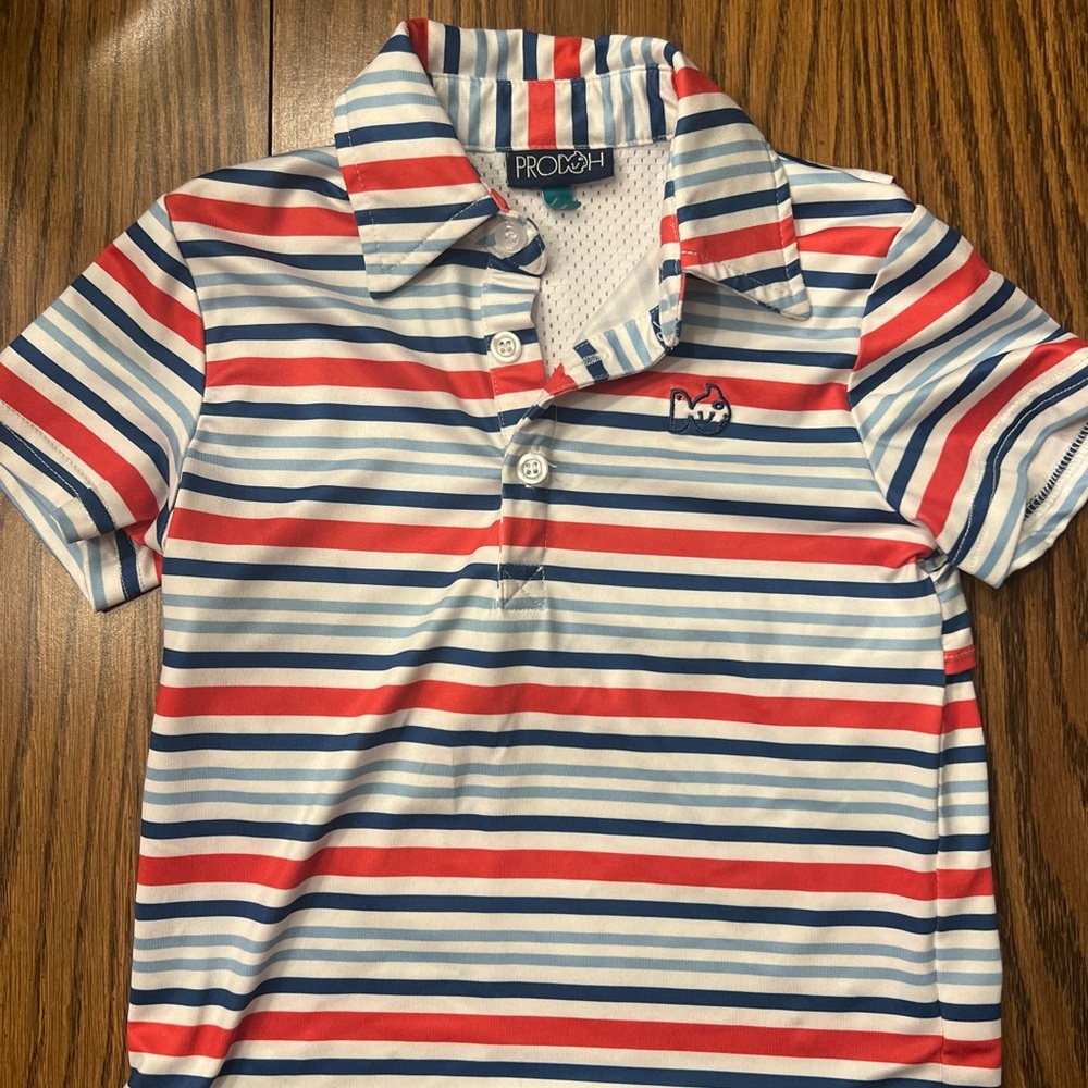 Proh Kid's Red, Blue & White Striped Polo Shirt, size 2T